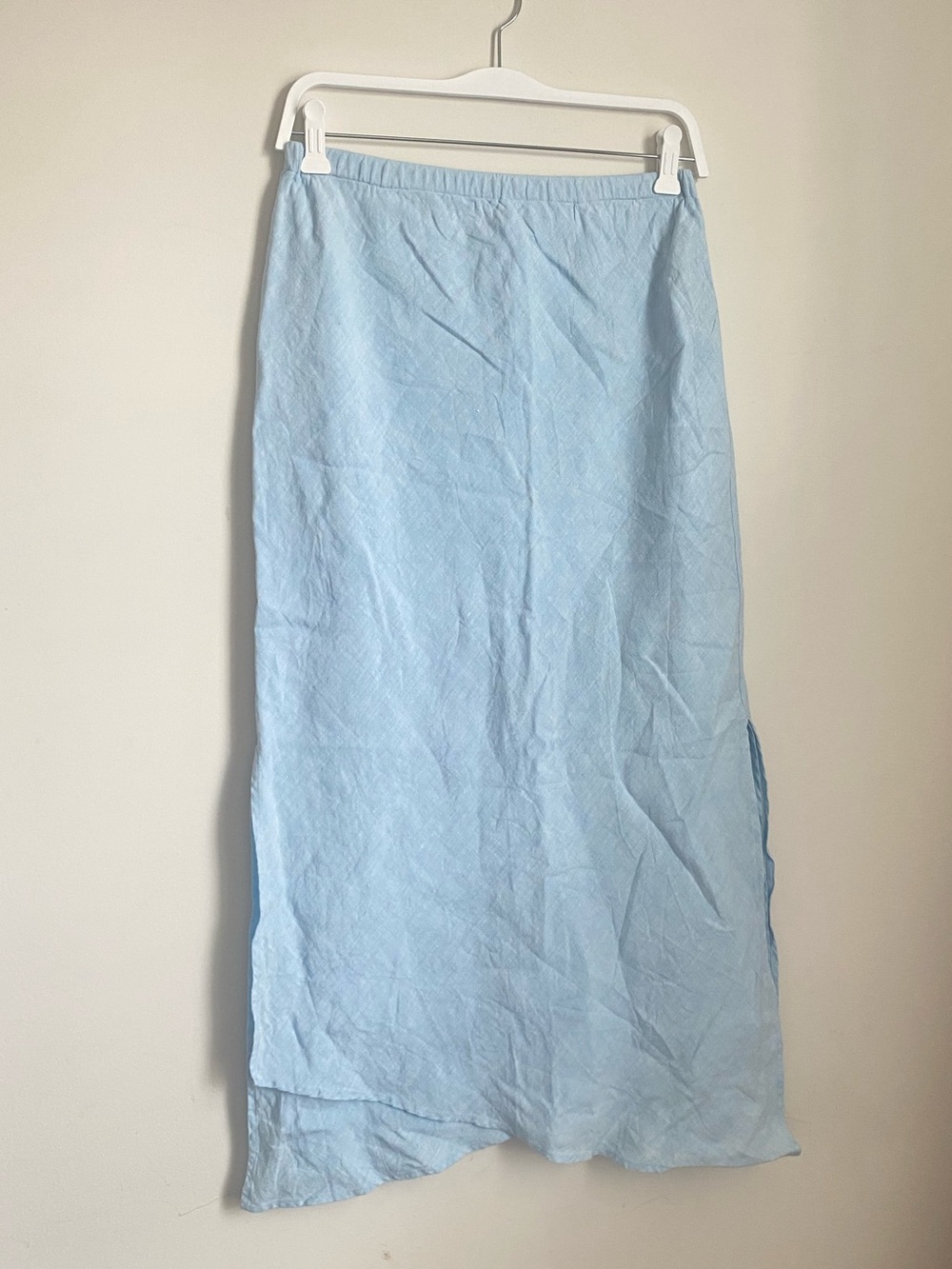 Chicos Linen Coastal Blue Slit Layer Asymmetrical Boho Maxi Skirt Bias Cut